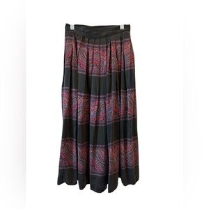 Talbots Vintage Silk Black and Red Paisley Midi Maxi Skirt Size 2